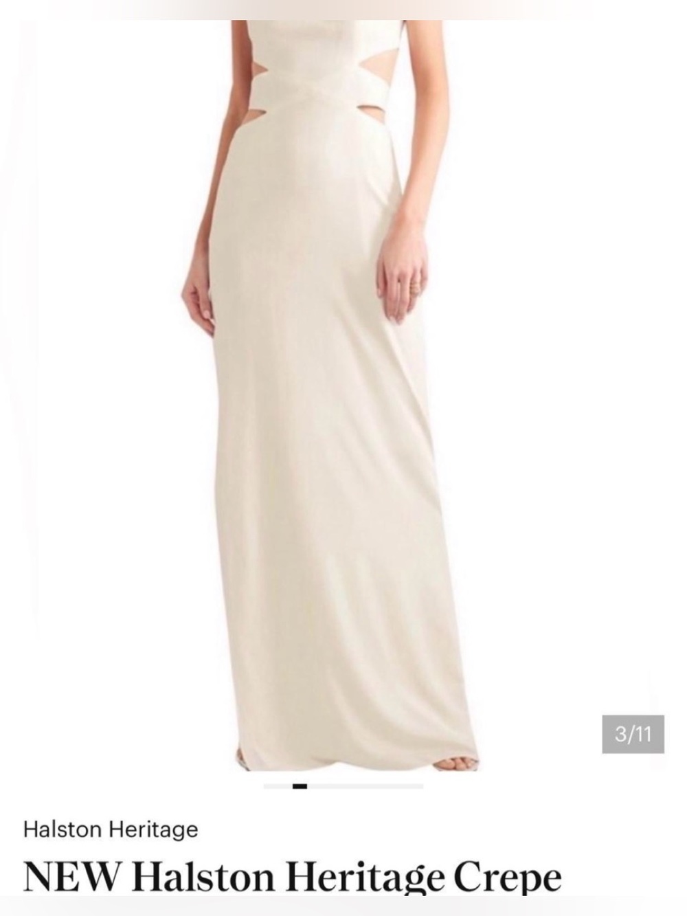 Halston heritage cut out gown white with black tie